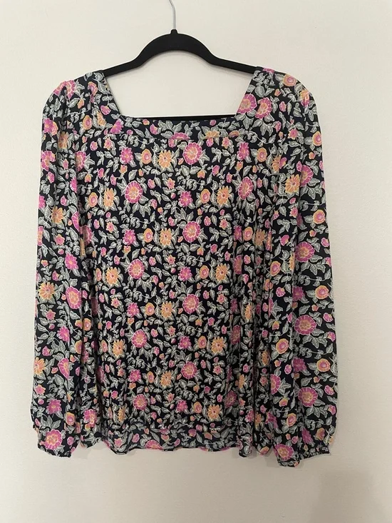 Women’s Loft Floral Square-Neck Long Sleeve Top - Black/Pink - Picture 5 of 5